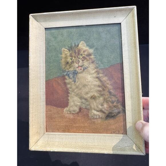 1930's 4"x6" Framed Daniel Merlin Atlas Embossarts print 1930 Cat Kitten -19